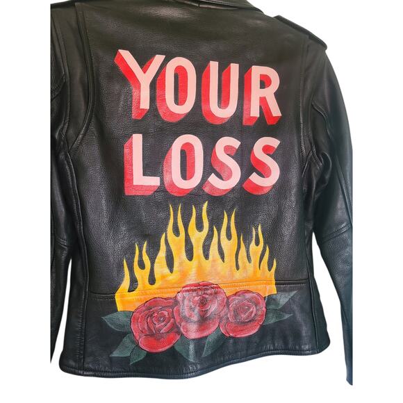 Laurie Lee Custom Leather Biker Jacket Your Loss Napa Leather Size Small - Picture 3 of 8